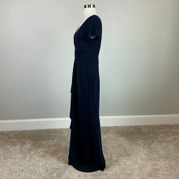 Beaded Short Sleeve Evening Gown Blue Size 6 R&M Richards V-Neck Formal Dress - Picture 5 of 14